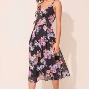 Yumi Kim Anthropologie Monaco Dress in Twilight Rose Midi Floral Black Pink NWT